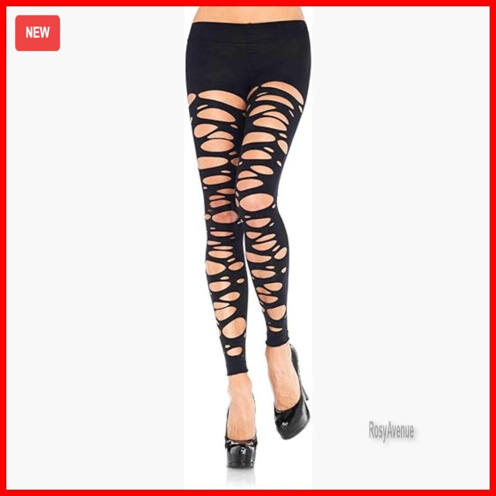 Tattered Footless Tights, One Size, Nylon Spandex, Halloween Costume